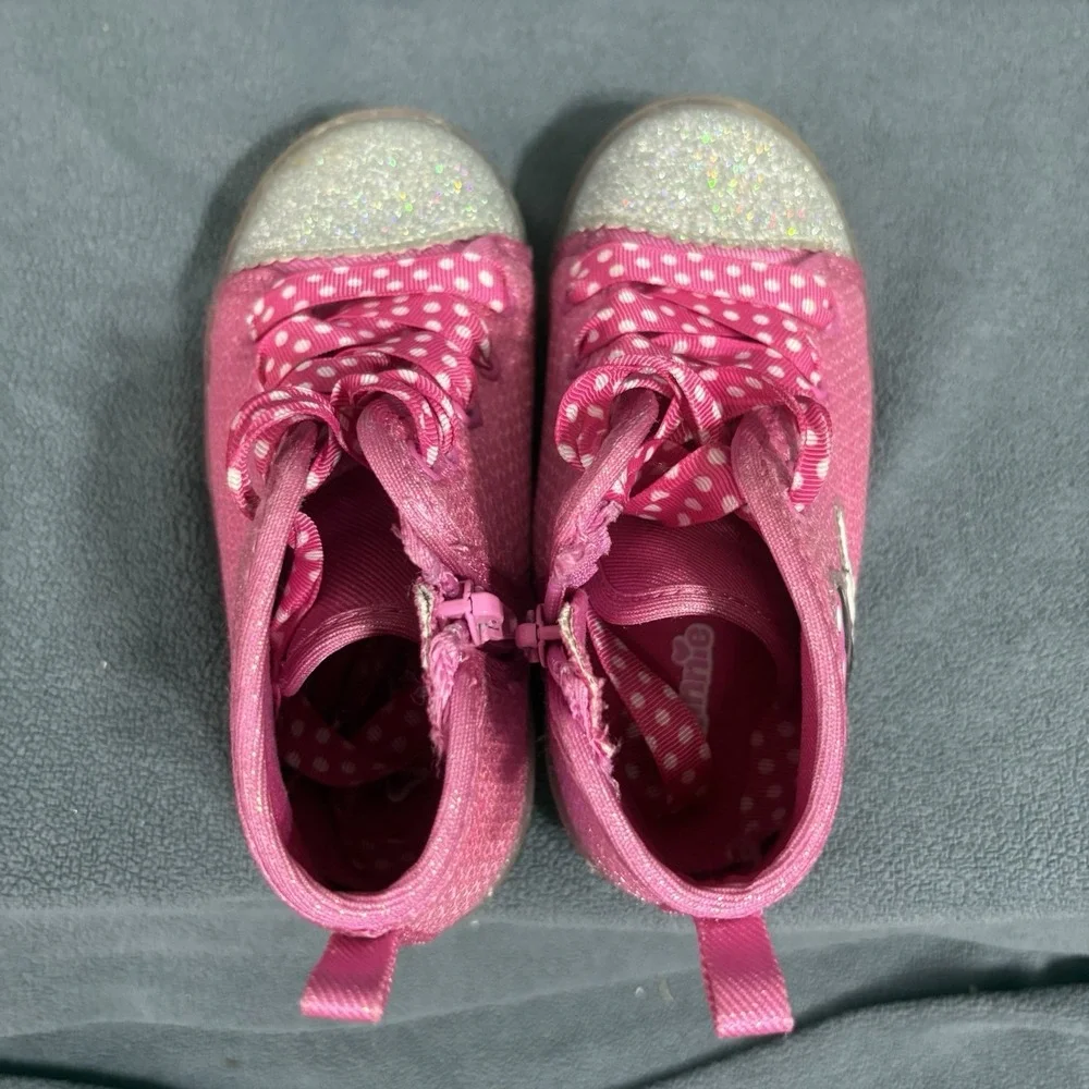 Disney Minnie Mouse High Top Light Up Size 9 Toddler ‎ Zip Lace Up Sequin Pink
